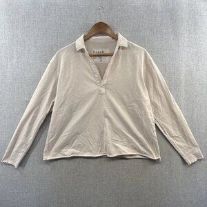 Frank & Eileen Popover Henley Shirt Womens Small Beige Long Sleeve Heritage